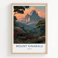 Mount Kinabalu Poster - Malaysia Travel Art - Orange Clouds Jungle Home Decor