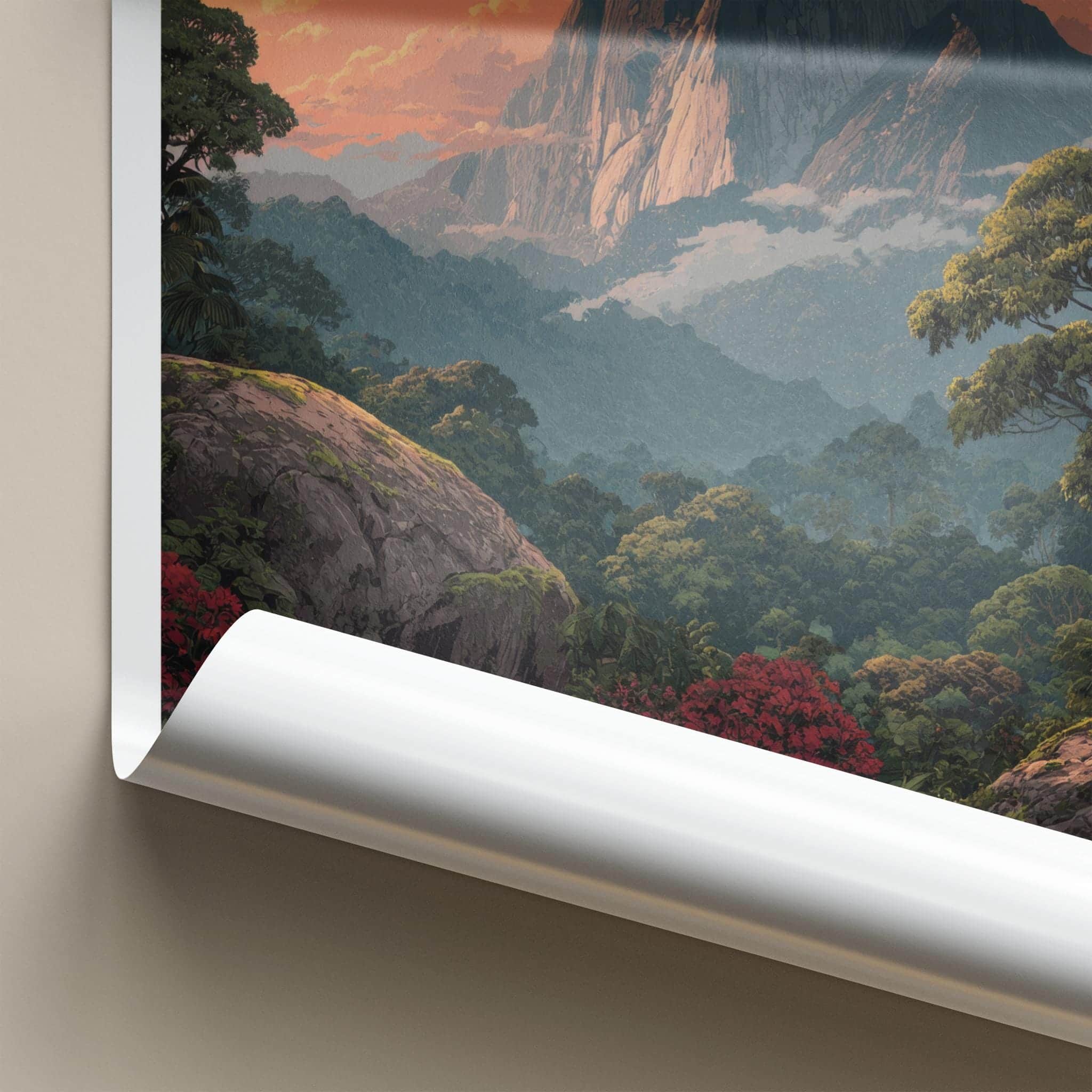 Mount Kinabalu Poster - Malaysia Travel Art - Orange Clouds Jungle Home Decor