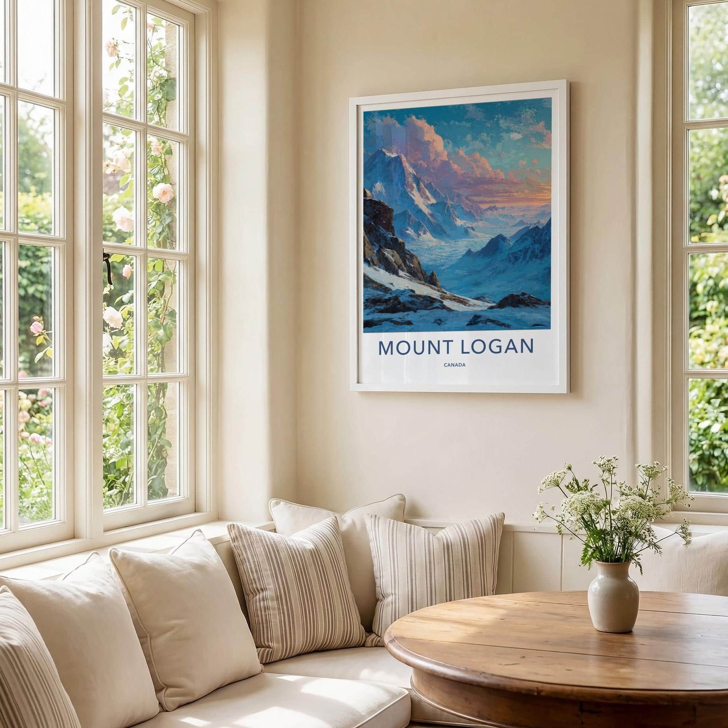 Mount Logan Poster - Canada Travel Art - Snowy Mountain Valley Home Decor
