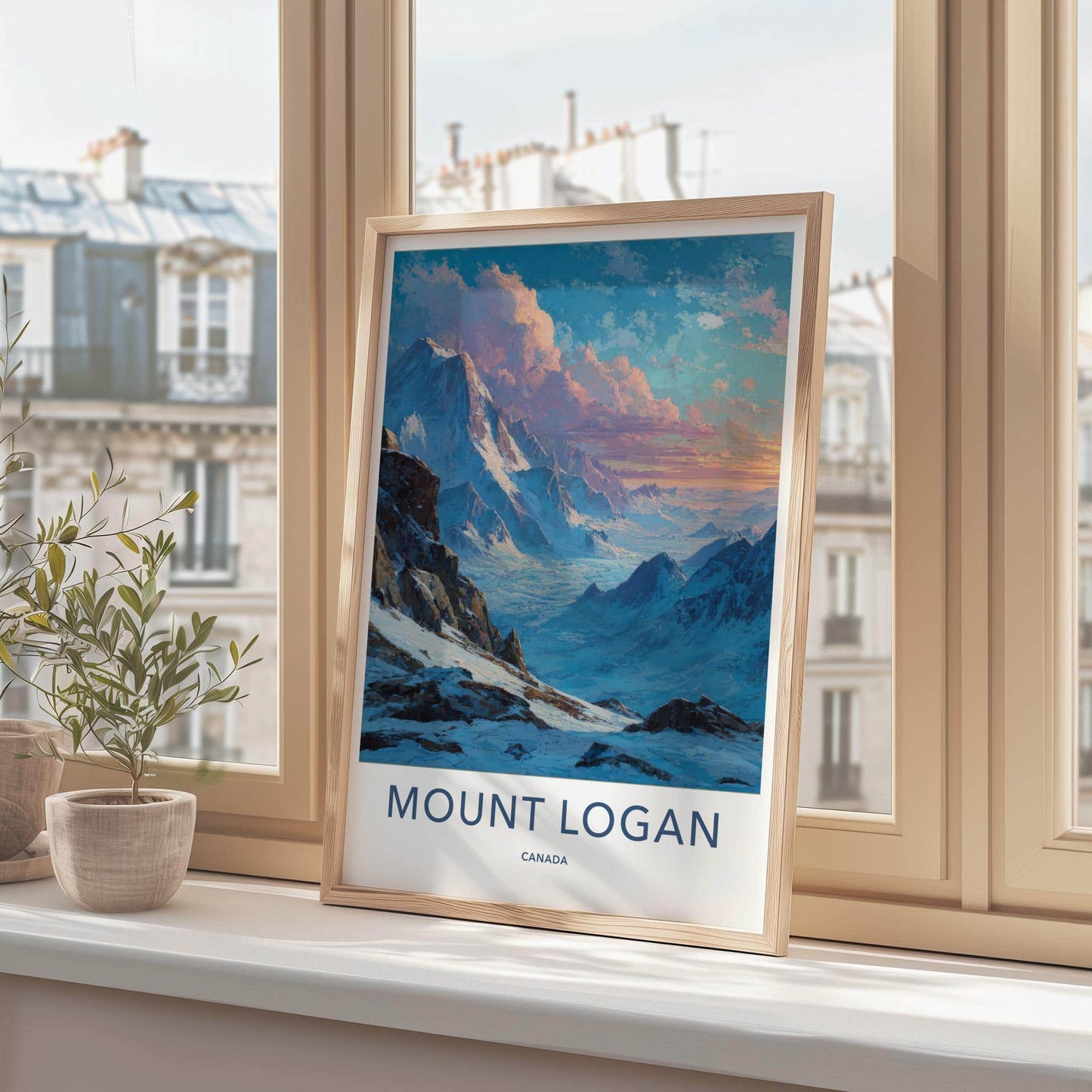 Mount Logan Poster - Canada Travel Art - Snowy Mountain Valley Home Decor
