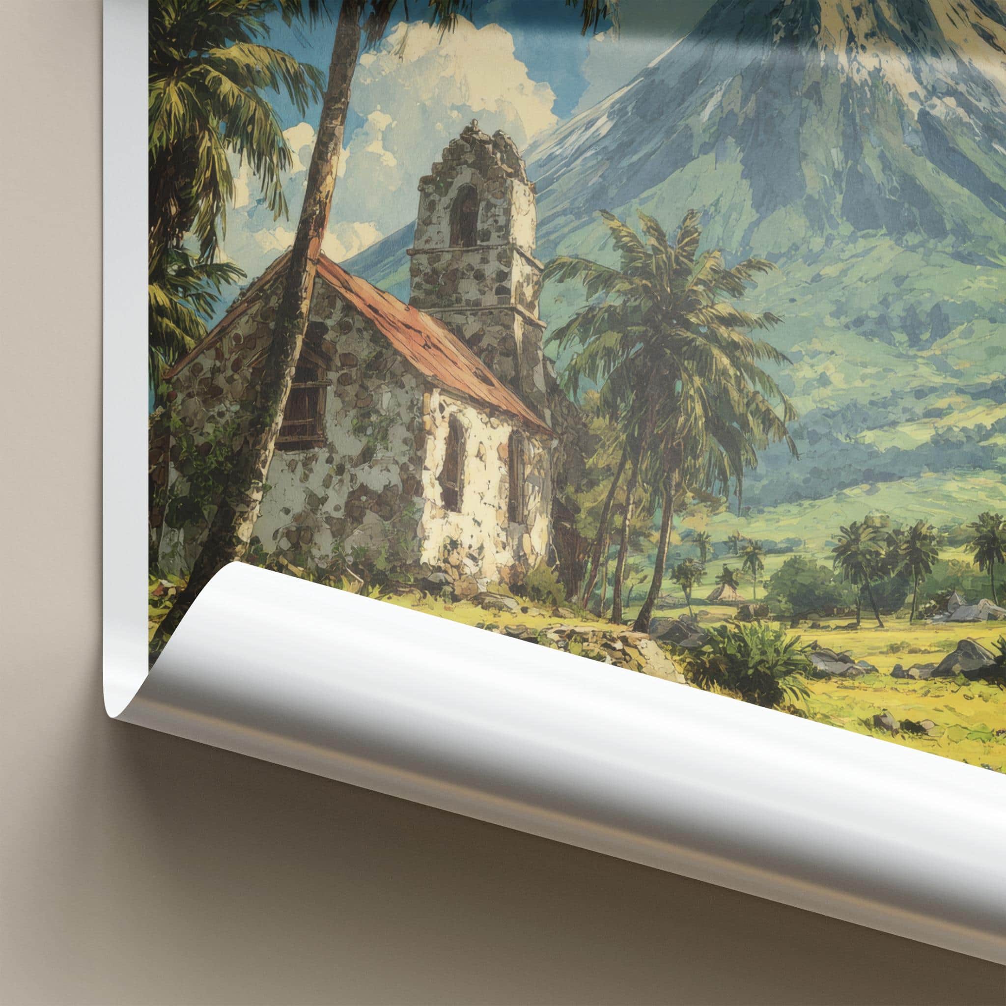 Mount Mayon Poster - Philippines Travel Art - Historic Church Volcano Home Decor