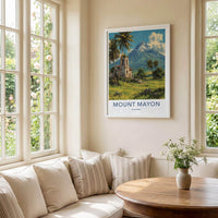 Mount Mayon Poster - Philippines Travel Art - Stone Church Volcano Home Decor