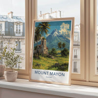 Mount Mayon Poster - Philippines Travel Art - Stone Church Volcano Home Decor