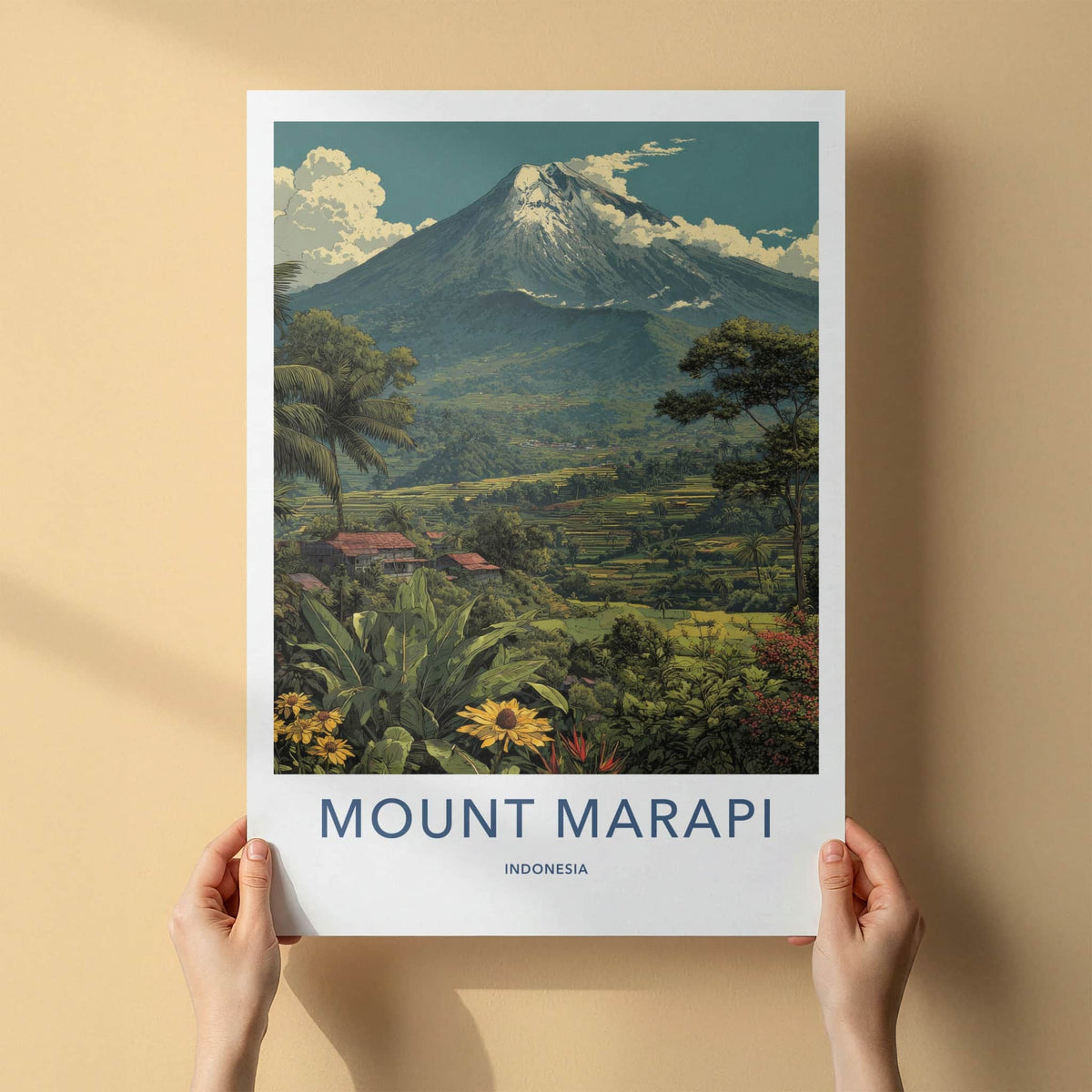 Mount Merapi Poster Indonesia Volcanic Peak Rice Terraces Art Print