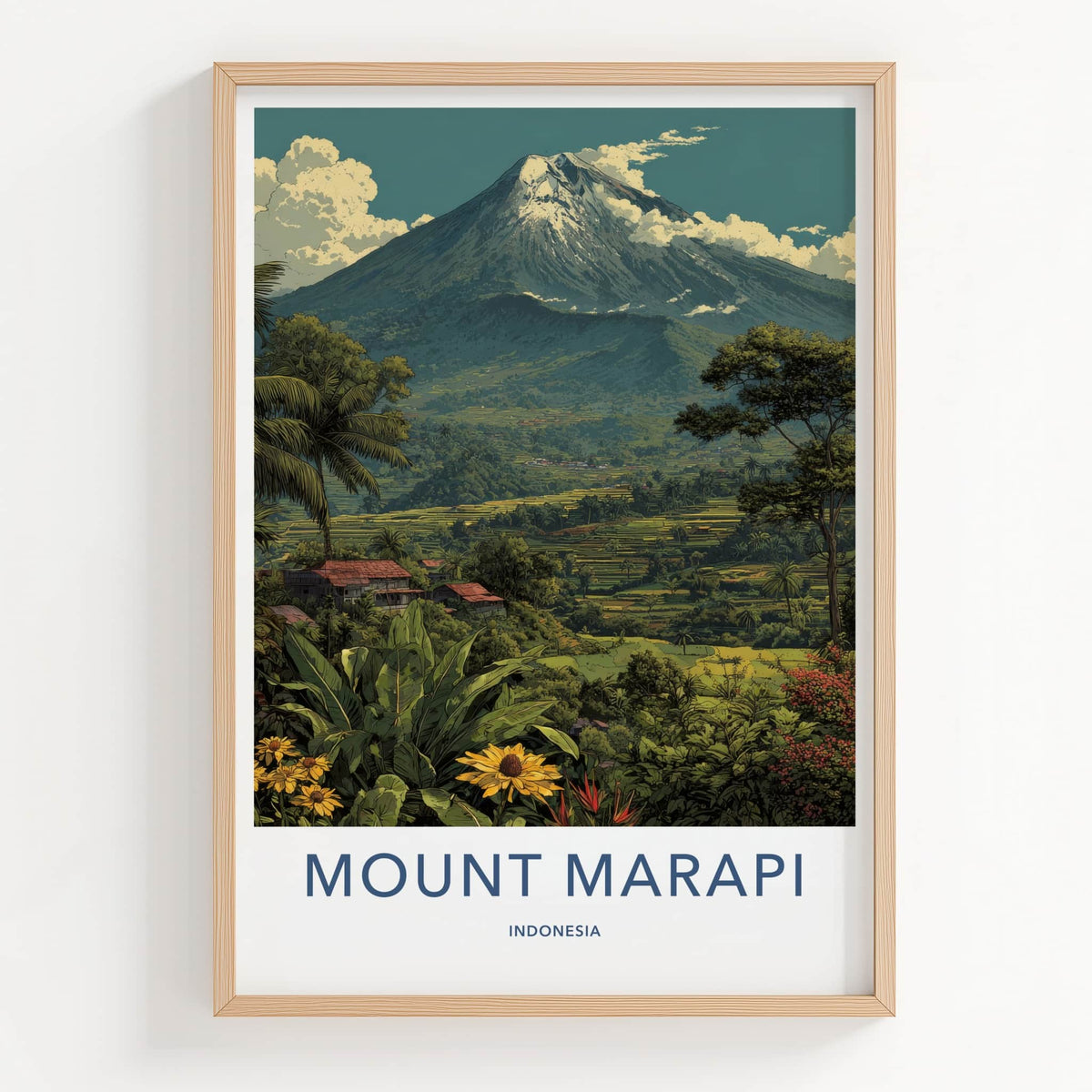 Mount Merapi Poster Indonesia Volcanic Peak Rice Terraces Art Print