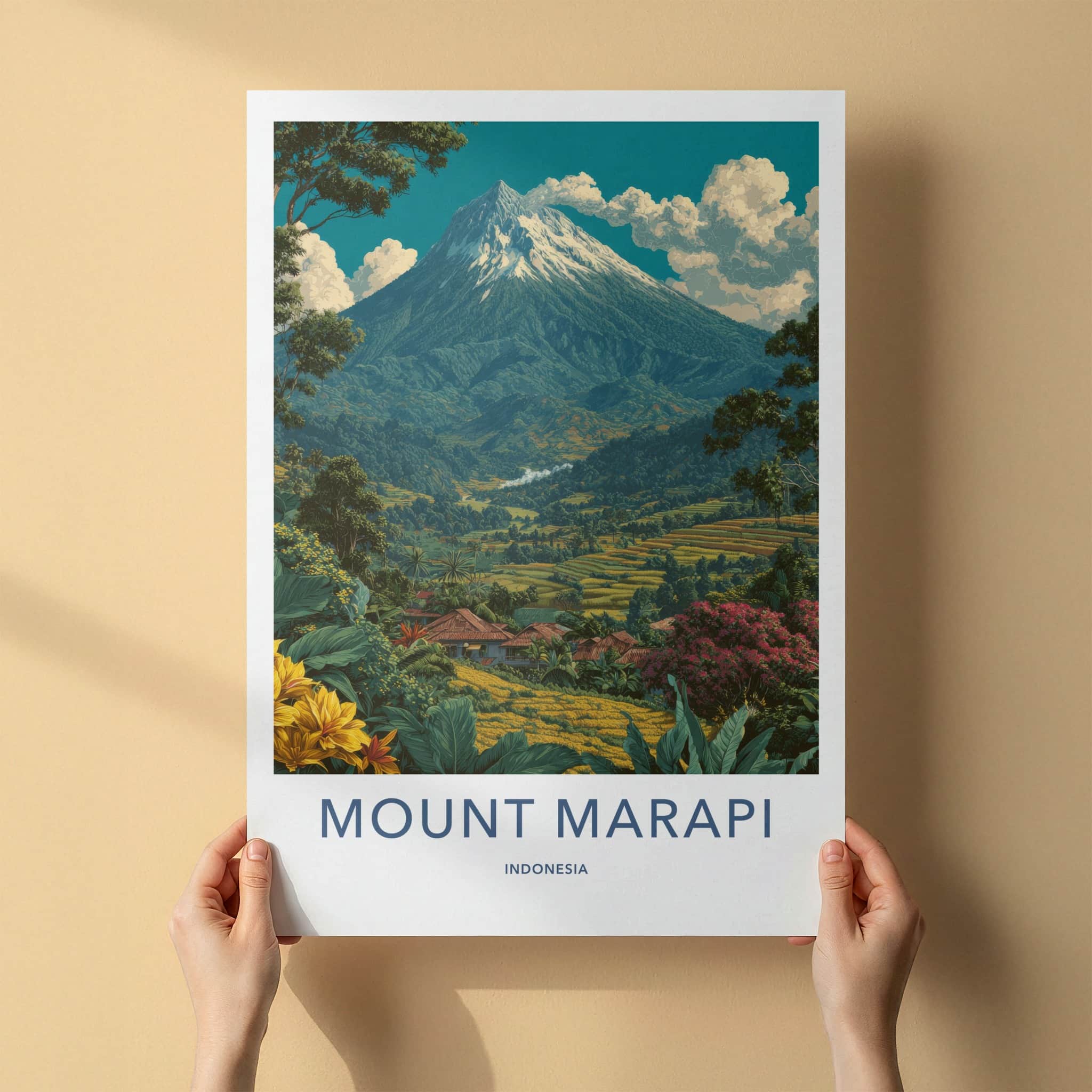 Mount Merapi Poster - Indonesia Wall Art - Volcanic Mountain Rice Home Decor