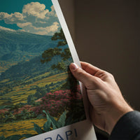 Mount Merapi Poster - Indonesia Wall Art - Volcanic Mountain Rice Home Decor