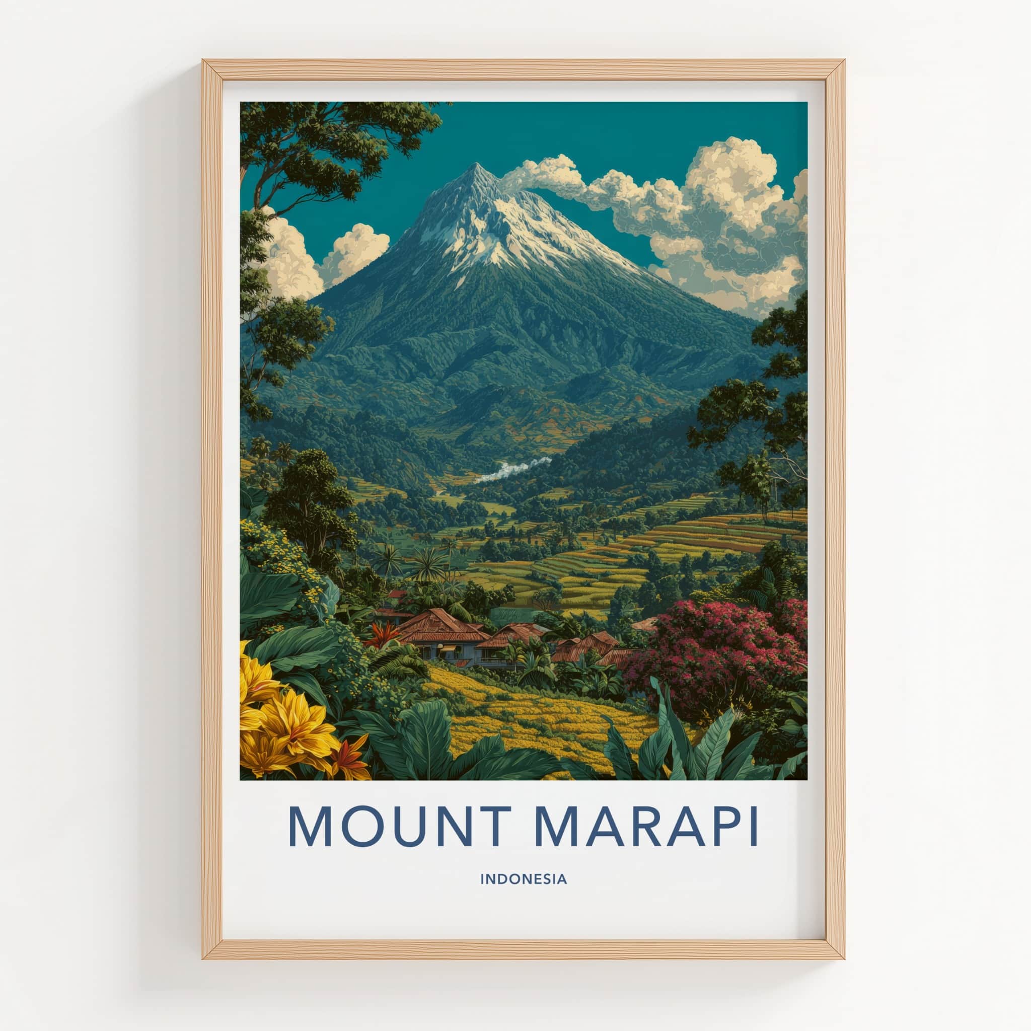 Mount Merapi Poster - Indonesia Wall Art - Volcanic Mountain Rice Home Decor