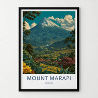Mount Merapi Poster - Indonesia Wall Art - Volcanic Mountain Rice Home Decor