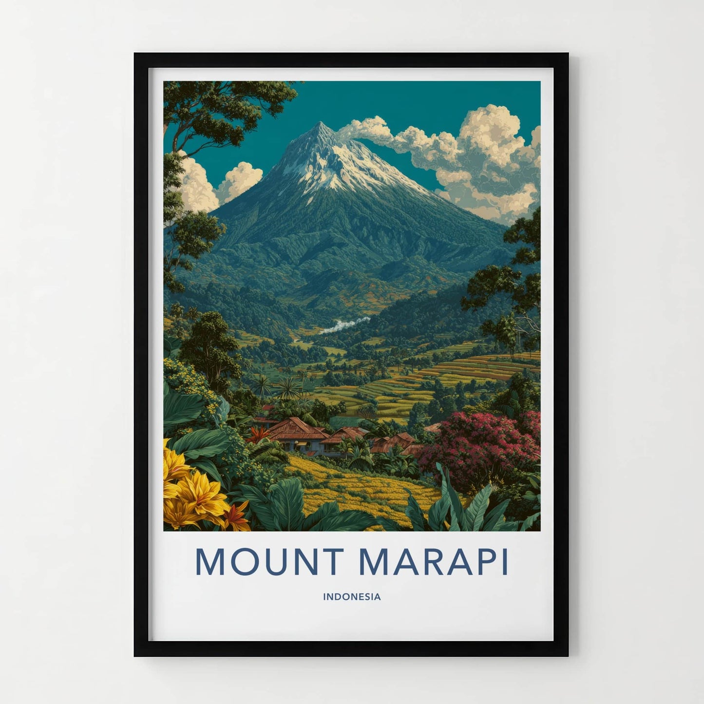 Mount Merapi Poster - Indonesia Wall Art - Volcanic Mountain Rice Home Decor