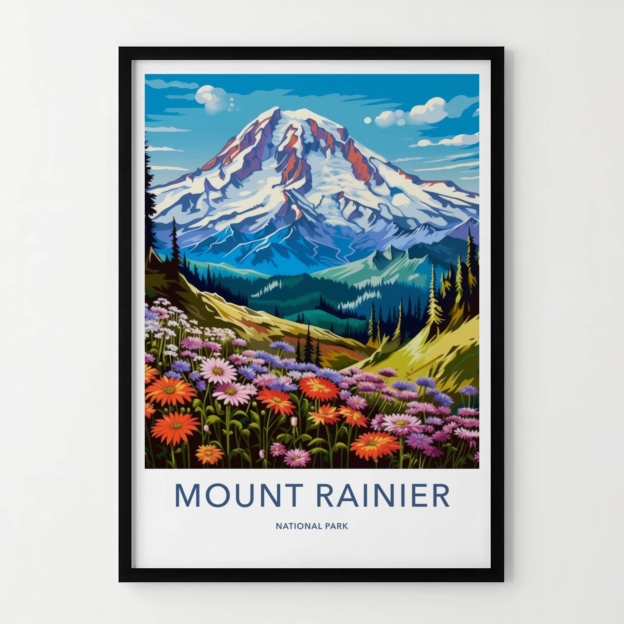 Mount Rainier National Park Poster - Washington Fine Art - Snow Peak Flowers Gift
