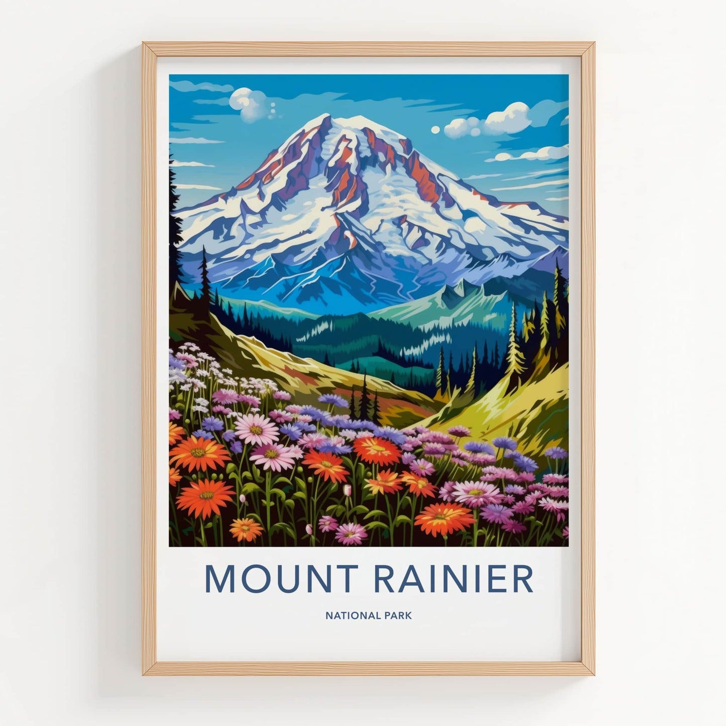Mount Rainier National Park Poster - Washington Fine Art - Snow Peak Flowers Gift