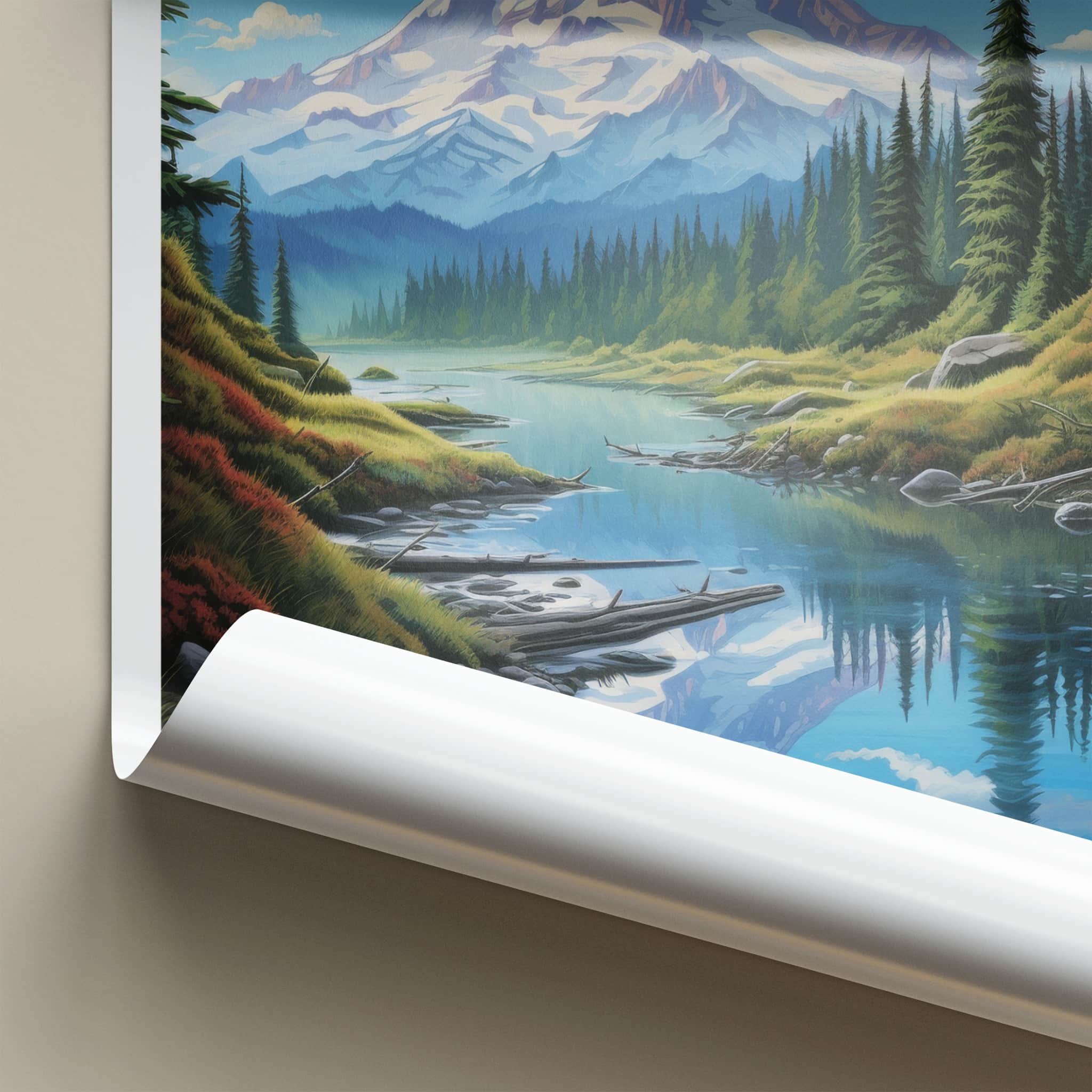 Mount Rainier National Park Poster - Washington Travel Art - Snowy Peak Reflection Home Decor
