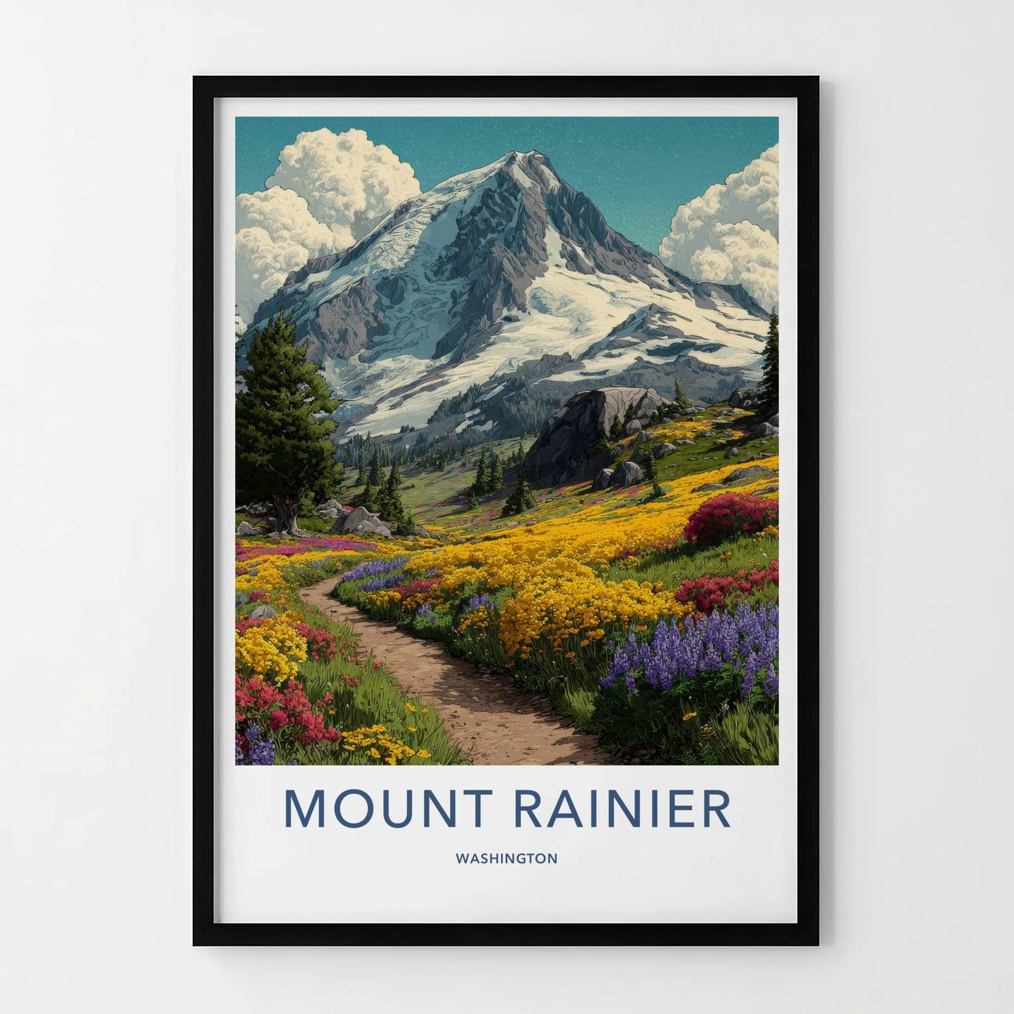 Mount Rainier Poster - Washington Framed Art - Snowy Peak Field Gallery Art