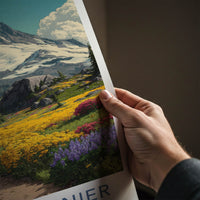 Mount Rainier Poster - Washington Framed Art - Snowy Peak Field Gallery Art