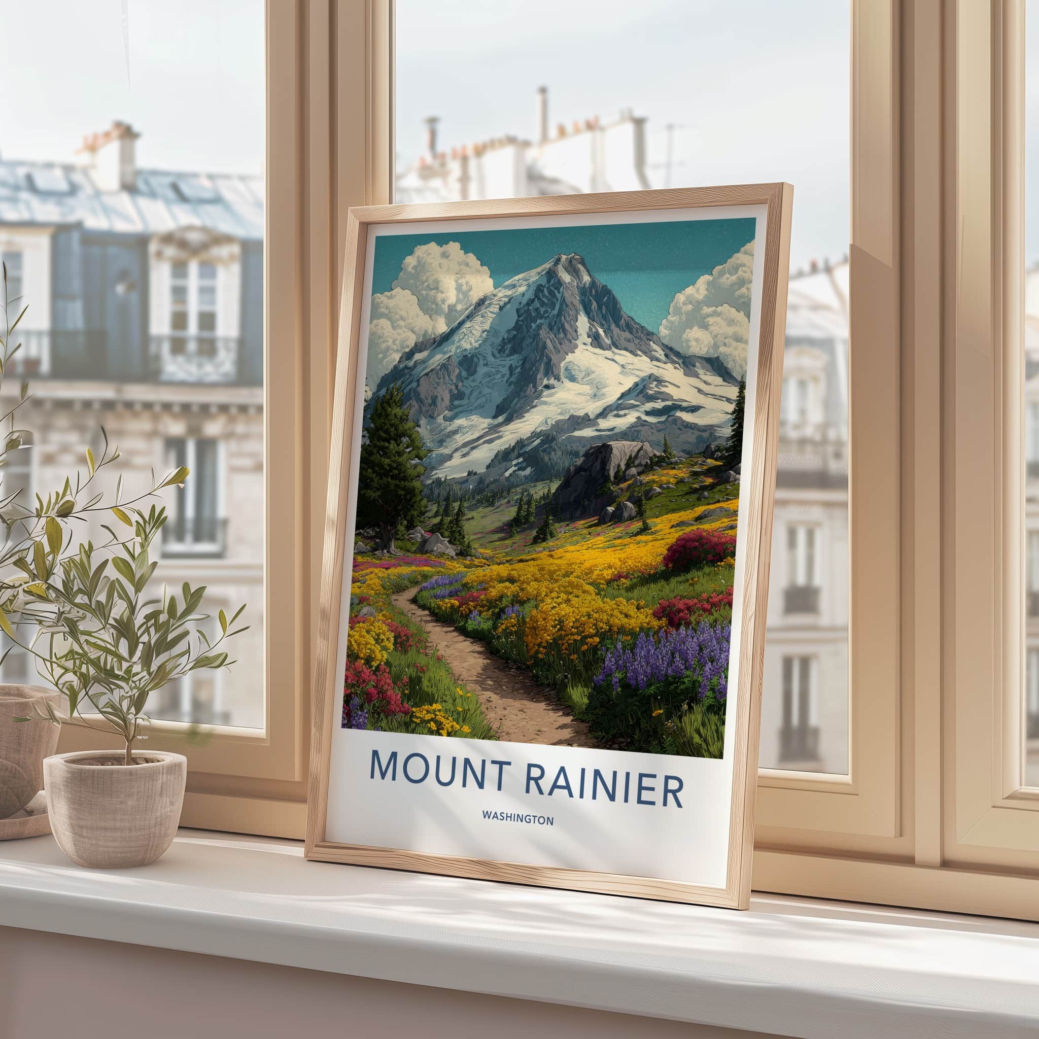 Mount Rainier Poster - Washington Framed Art - Snowy Peak Path Home Decor