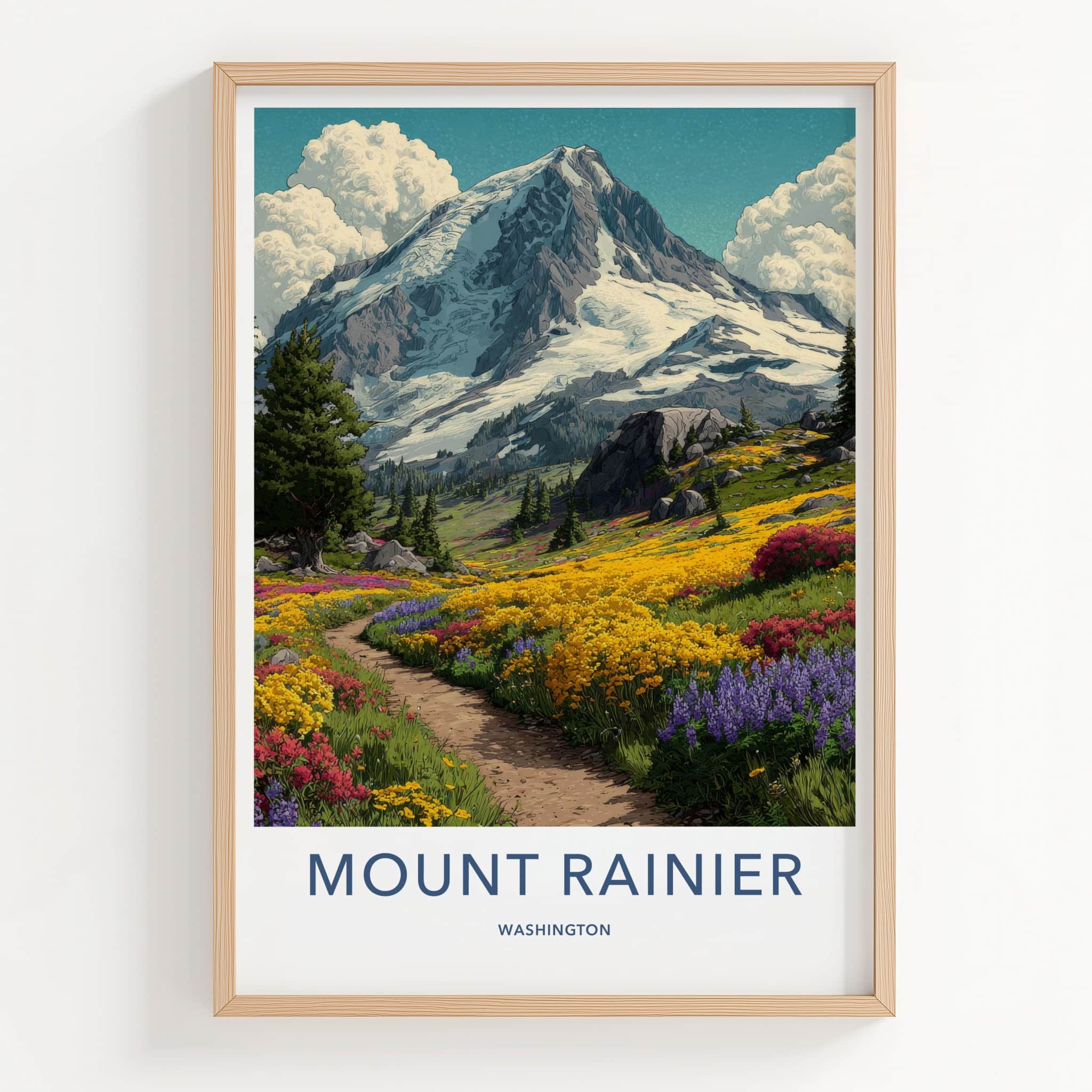 Mount Rainier Poster - Washington Framed Art - Snowy Peak Path Home Decor