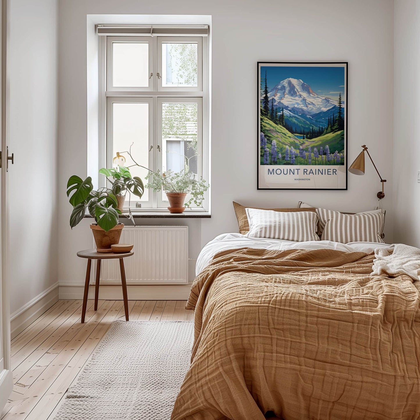 Mount Rainier Poster - Washington Travel Art - Alpine Meadow Flowers Home Decor