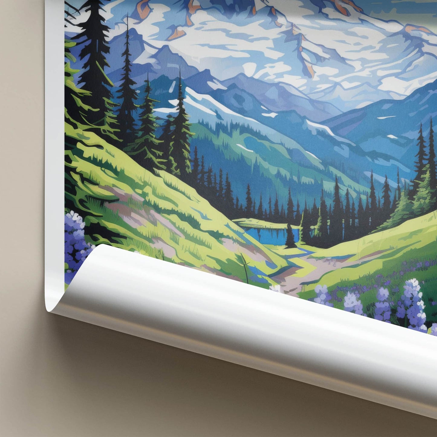 Mount Rainier Poster - Washington Travel Art - Alpine Meadow Flowers Home Decor
