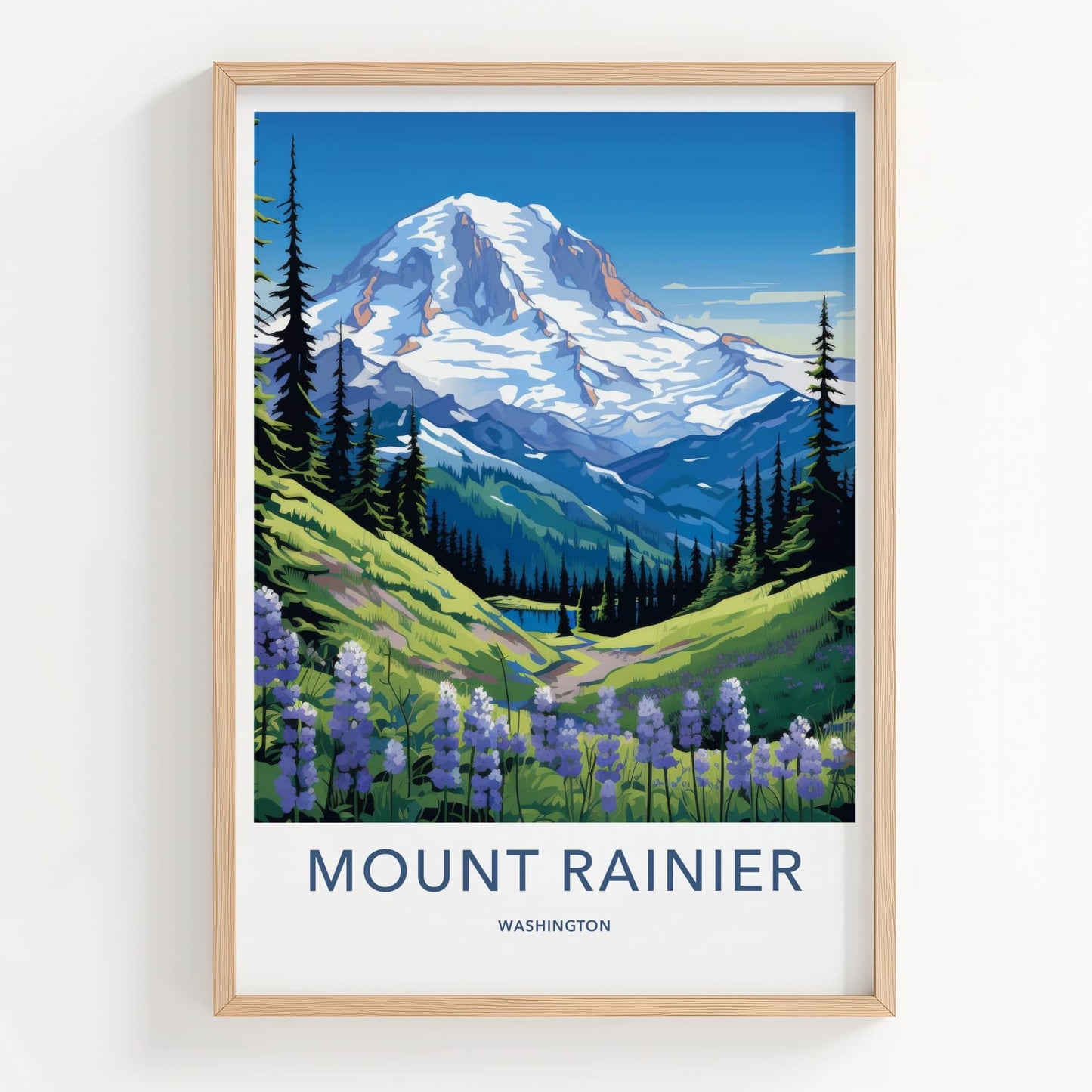 Mount Rainier Poster - Washington Travel Art - Alpine Meadow Flowers Home Decor