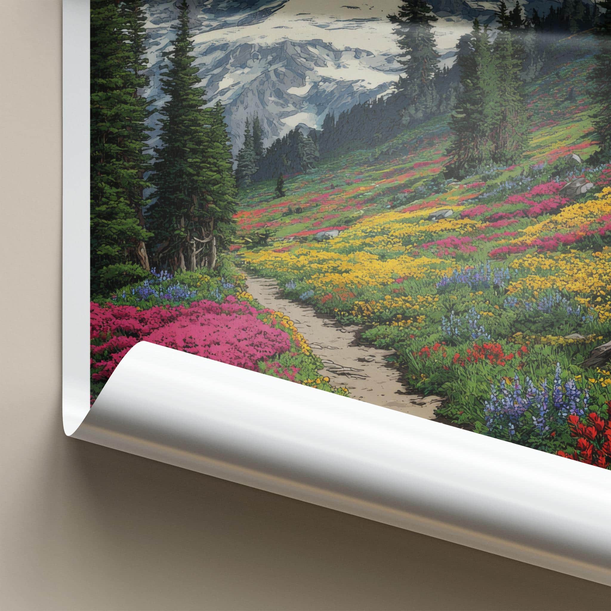 Mount Rainier Poster - Washington Travel Art - Alpine Meadow Path Home Decor