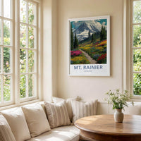 Mount Rainier Poster - Washington Travel Art - Alpine Meadow Path Home Decor