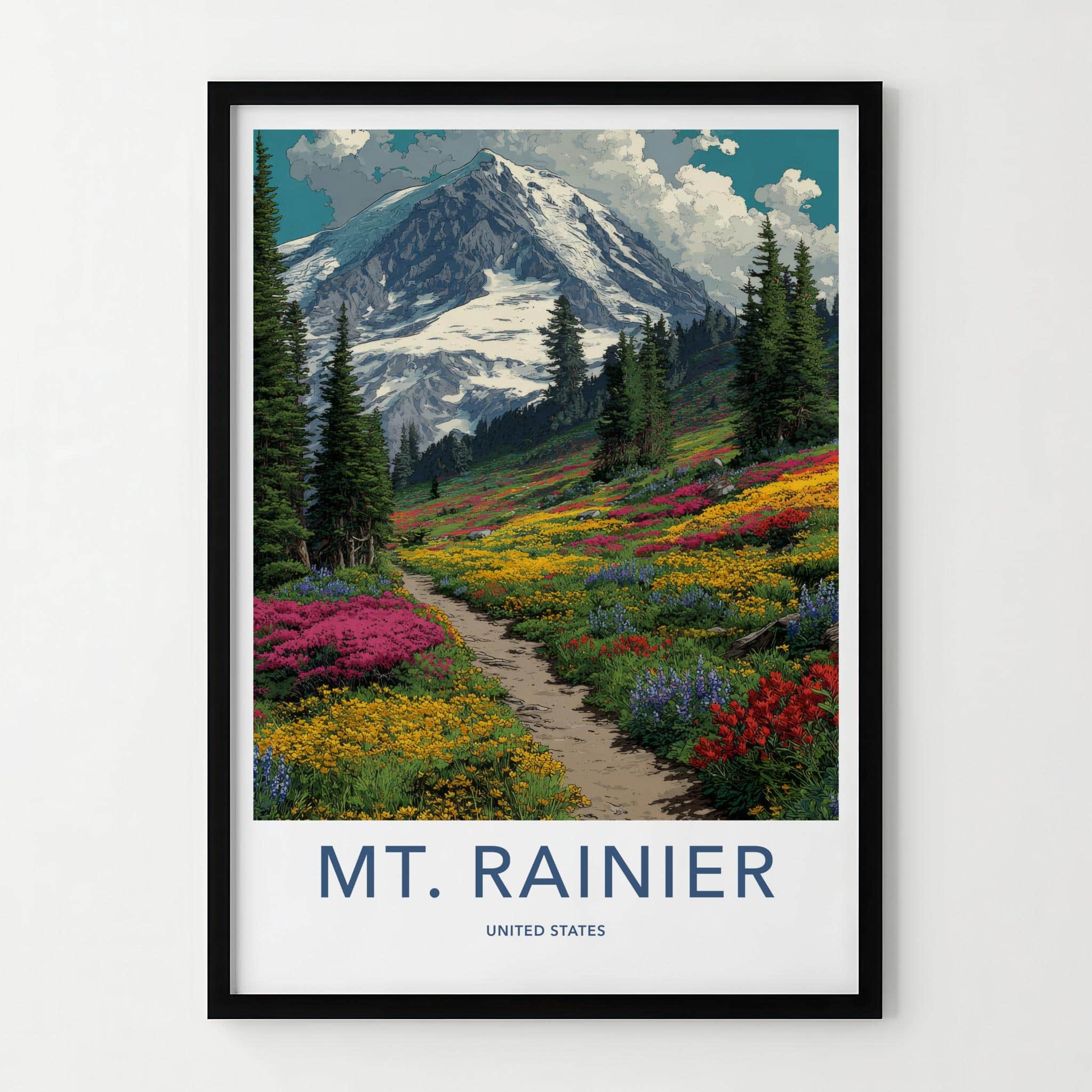 Mount Rainier Poster - Washington Travel Art - Alpine Meadow Path Home Decor