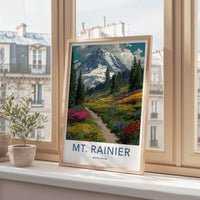 Mount Rainier Poster - Washington Travel Art - Alpine Meadow Path Home Decor