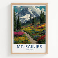Mount Rainier Poster - Washington Travel Art - Alpine Meadow Path Home Decor