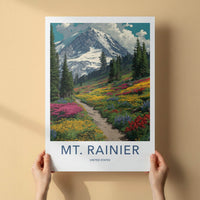 Mount Rainier Poster - Washington Travel Art - Alpine Meadow Path Home Decor