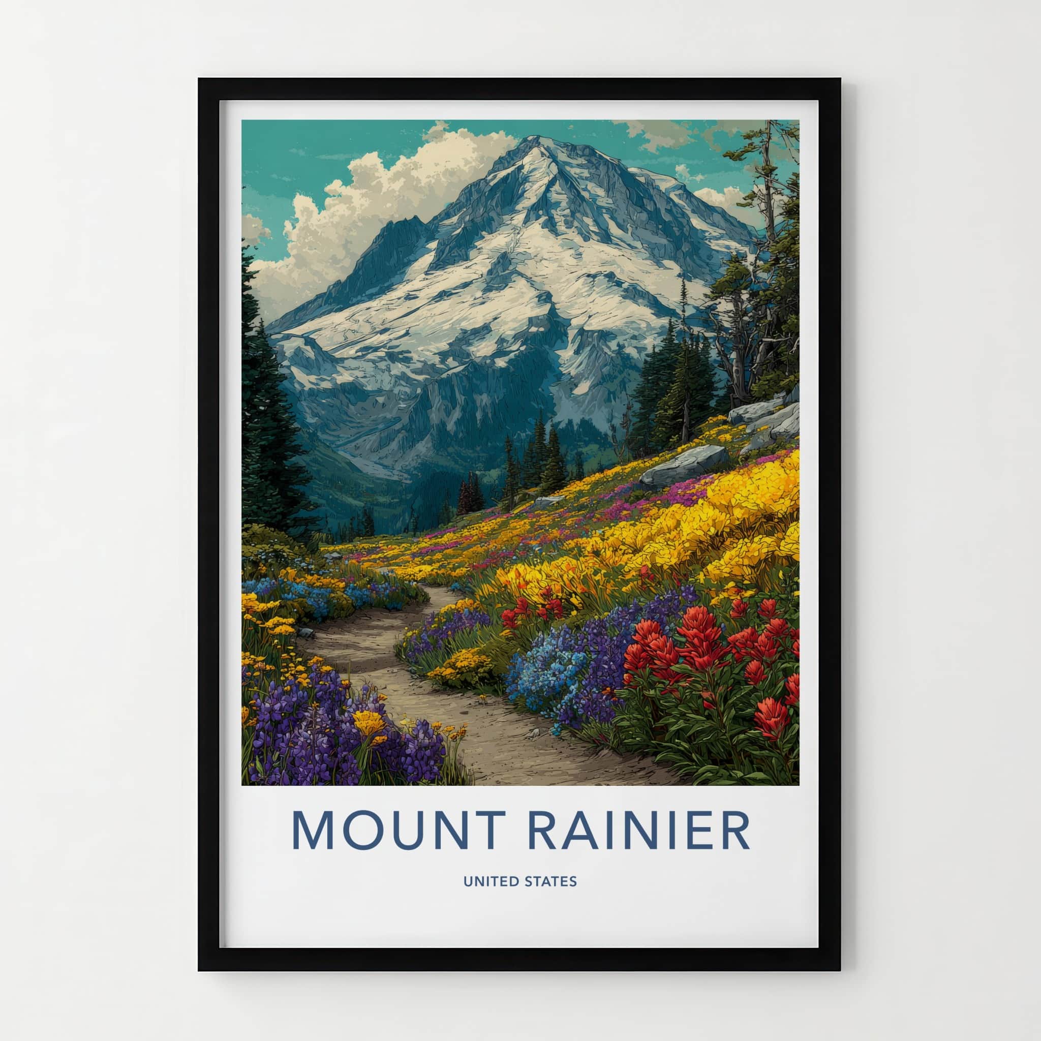 Mount Rainier Poster - Washington Travel Art - Snowy Peak Path Home Decor