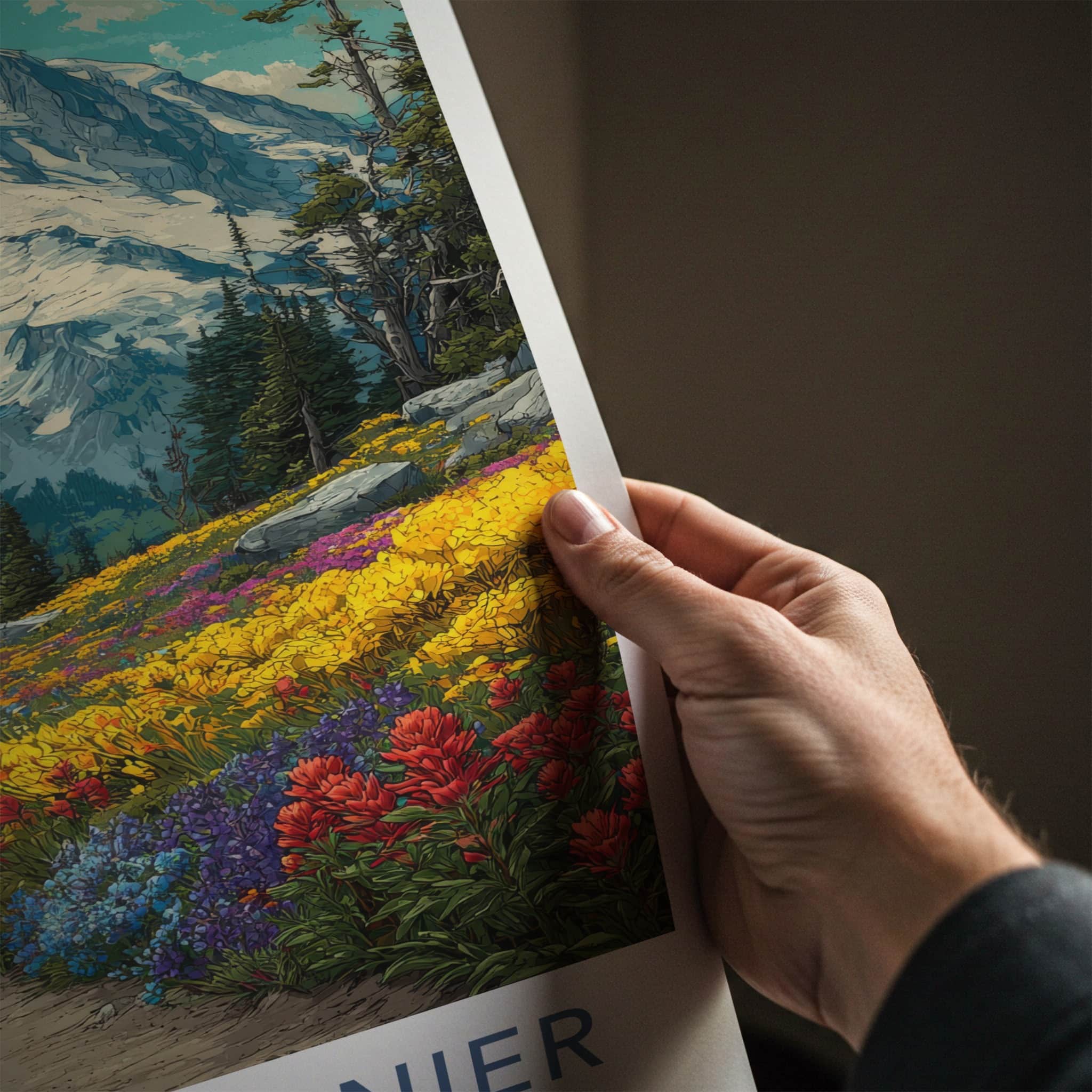 Mount Rainier Poster - Washington Travel Art - Snowy Peak Path Home Decor