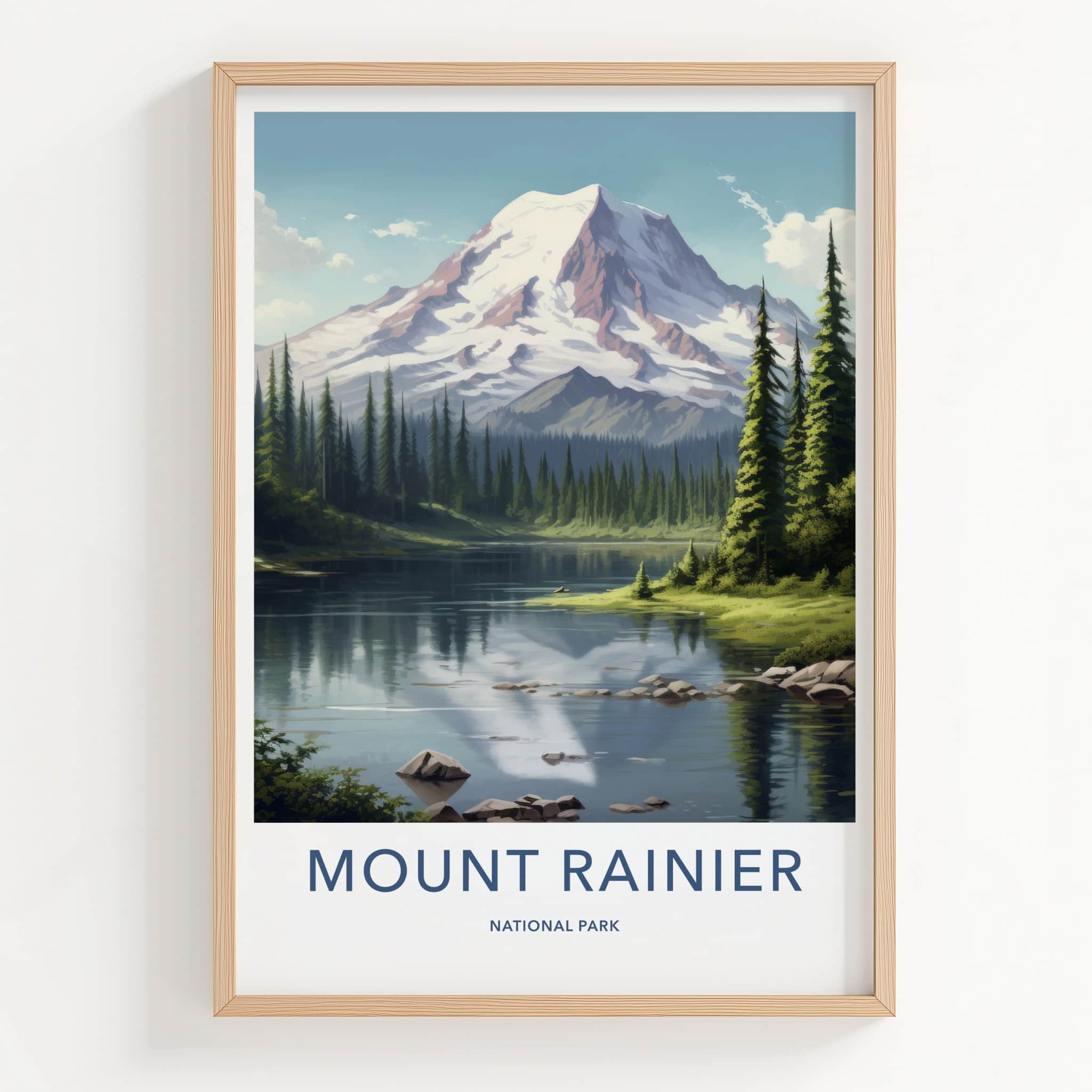 Mount Rainier Poster - Washington Travel Art - Snowy Peak Reflection Home Decor