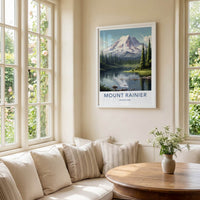 Mount Rainier Poster - Washington Travel Art - Snowy Peak Reflection Home Decor