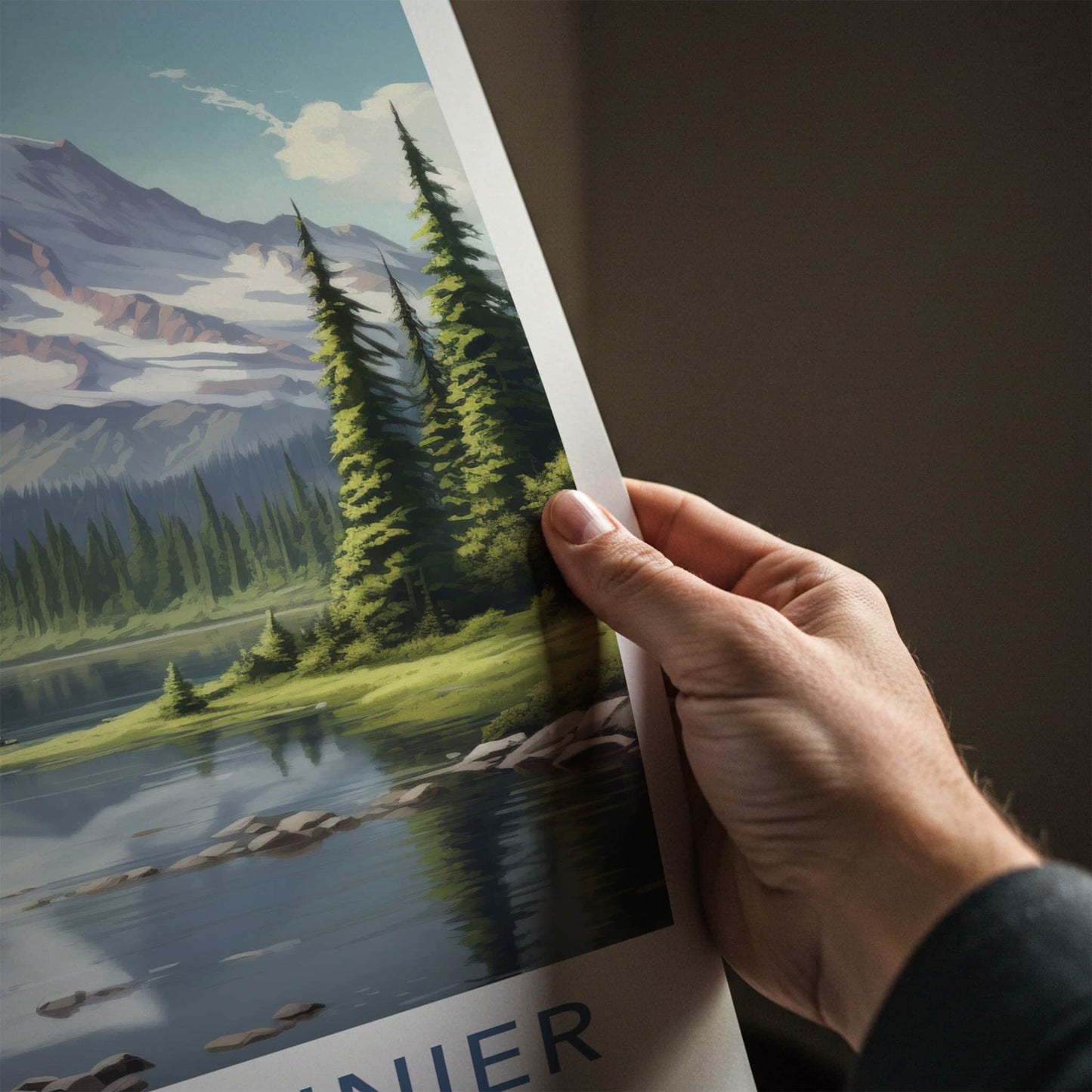 Mount Rainier Poster - Washington Travel Art - Snowy Peak Reflection Home Decor