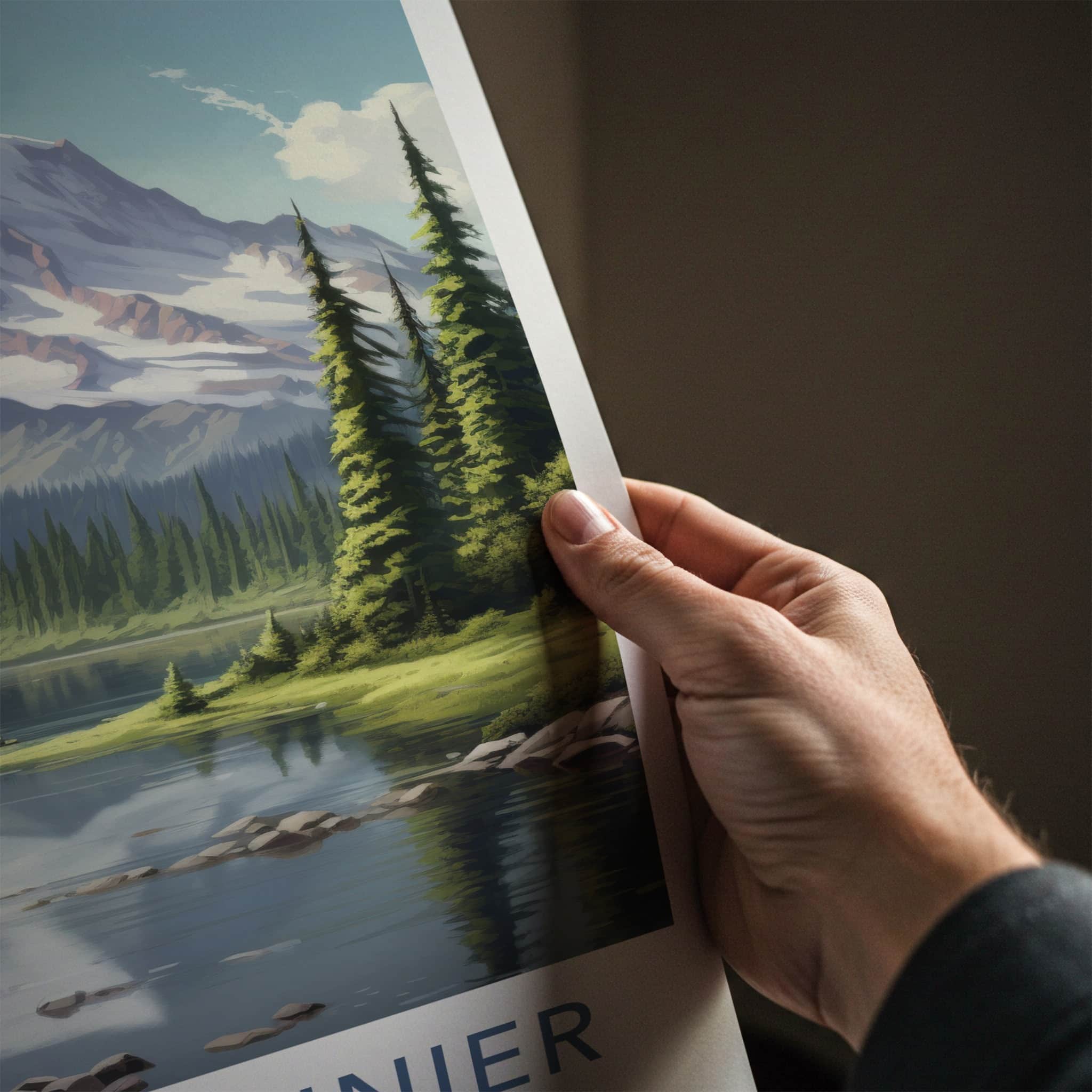 Mount Rainier Poster - Washington Travel Art - Snowy Peak Reflection Home Decor
