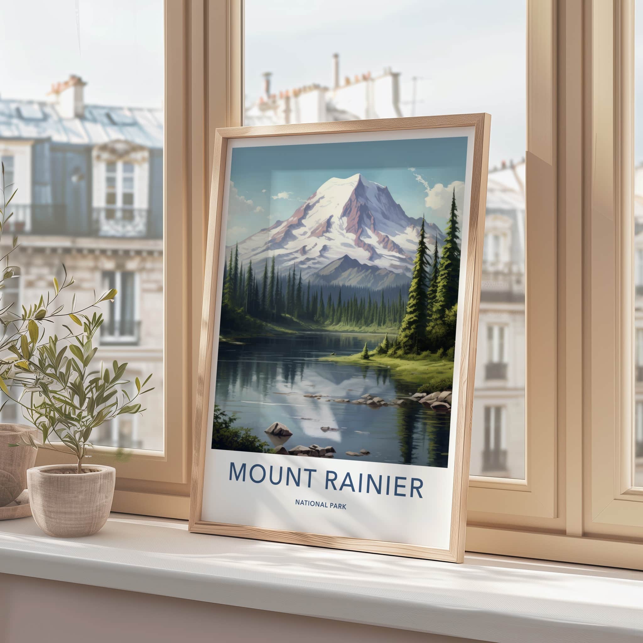 Mount Rainier Poster - Washington Travel Art - Snowy Peak Reflection Home Decor
