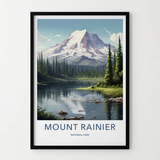 Mount Rainier Poster - Washington Travel Art - Snowy Peak Reflection Home Decor