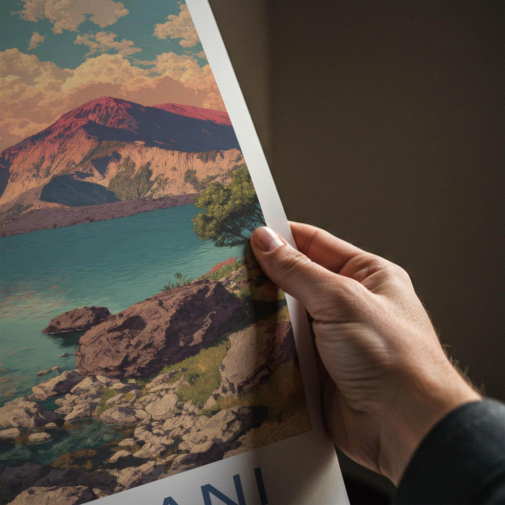 Mount Rinjani Poster - Indonesia Travel Art - Volcano Crater Lake Home Decor