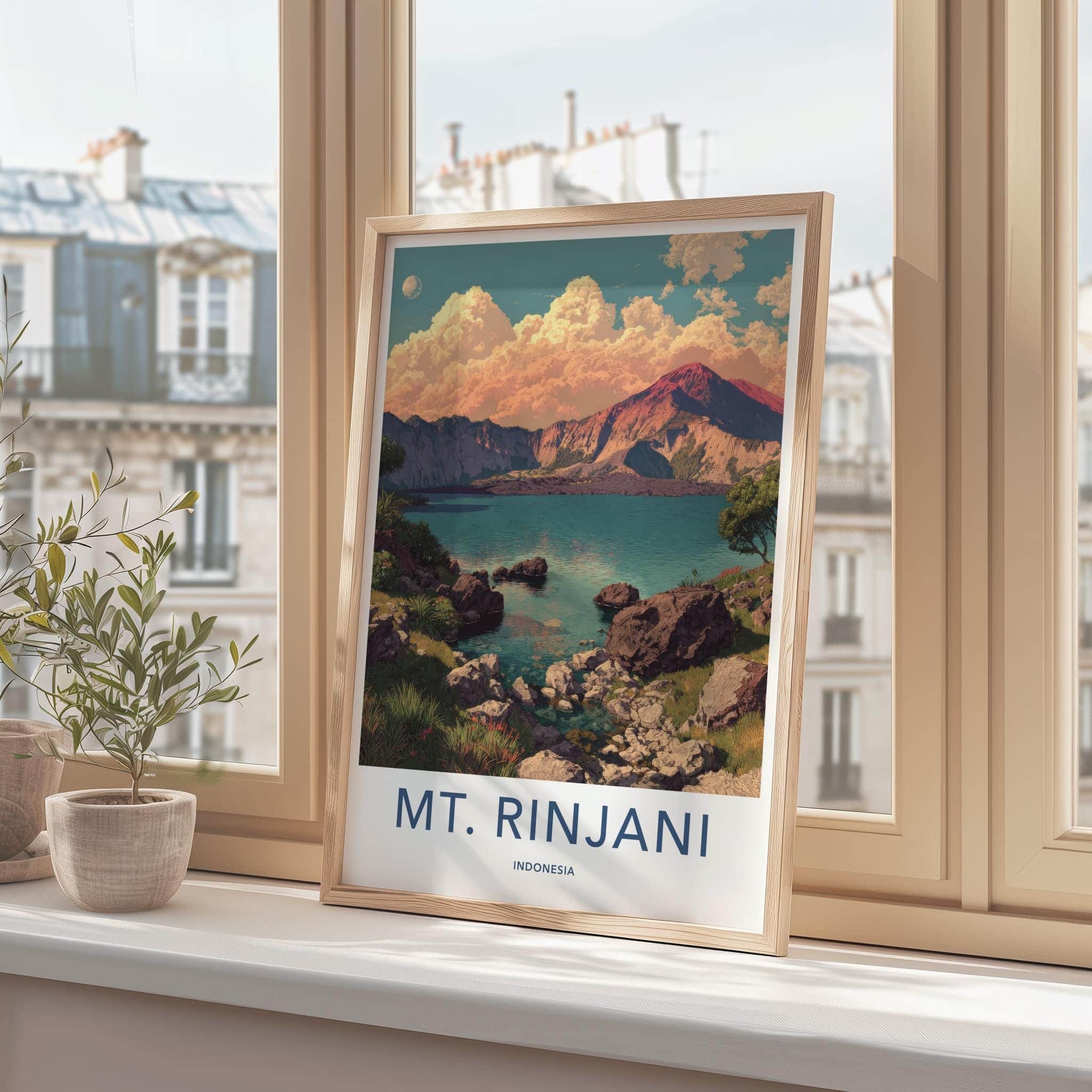 Mount Rinjani Poster - Indonesia Travel Art - Volcano Crater Lake Home Decor