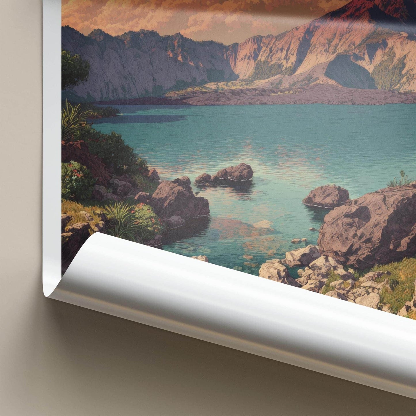 Mount Rinjani Poster - Indonesia Travel Art - Volcano Crater Lake Home Decor