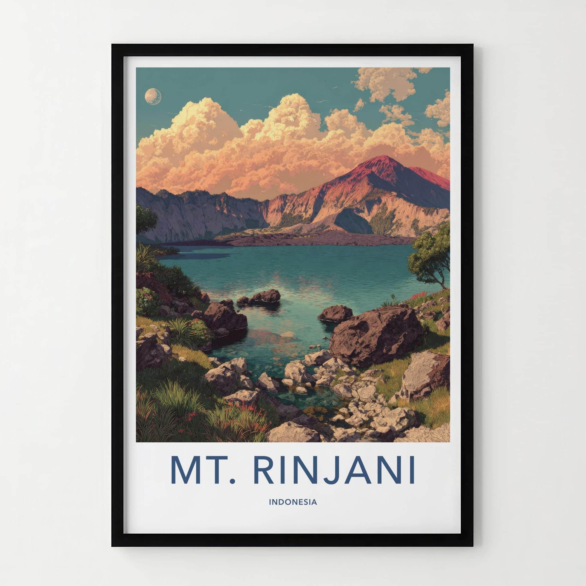 Mount Rinjani Poster - Indonesia Travel Art - Volcano Crater Lake Home Decor