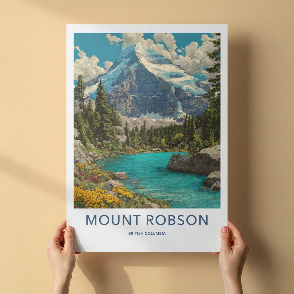 Mount Robson Poster - British Columbia Travel Print - Snowy Peak Lake Wall Decor
