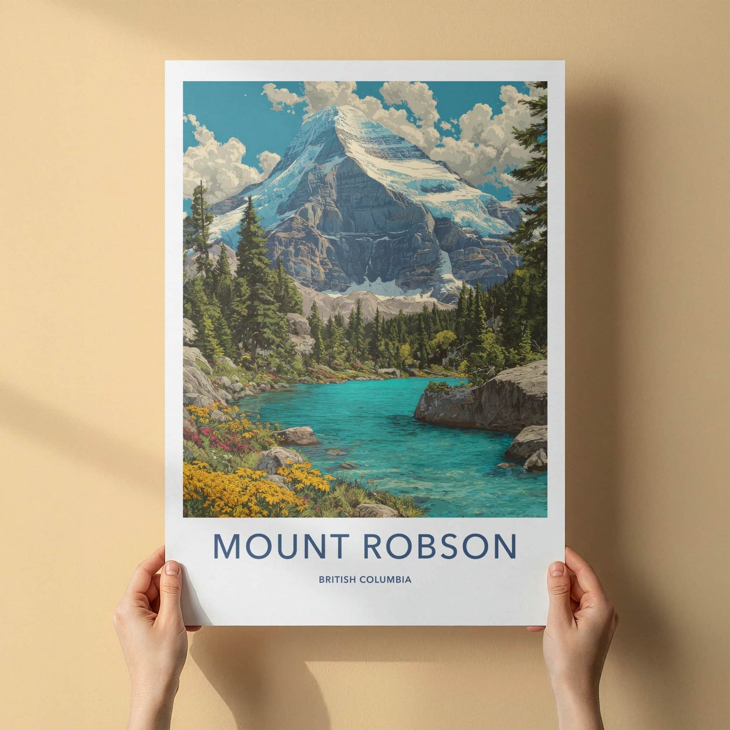 Mount Robson Poster - British Columbia Travel Print - Snowy Peak Lake Wall Decor