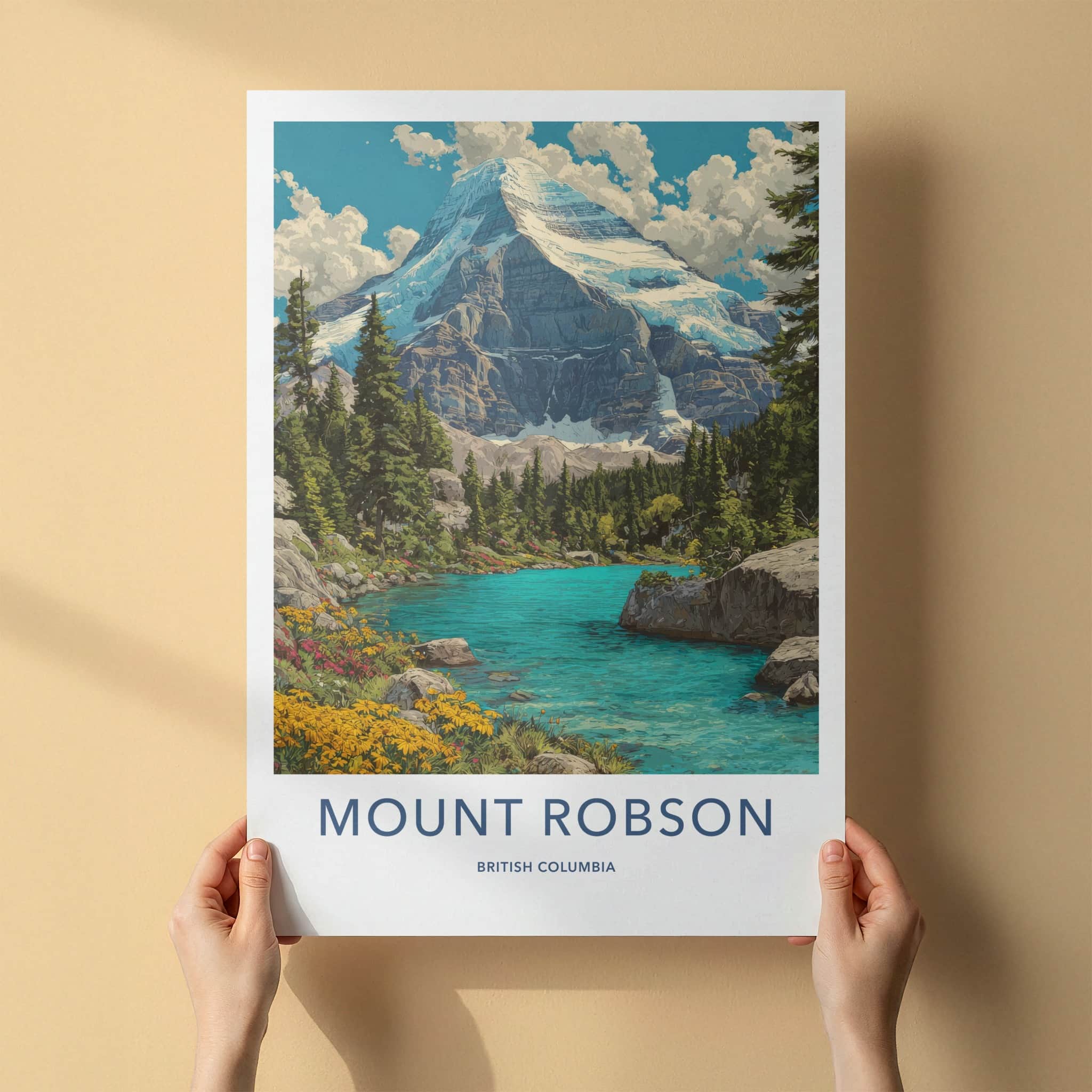 Mount Robson Poster - British Columbia Travel Print - Snowy Peak Lake Wall Decor