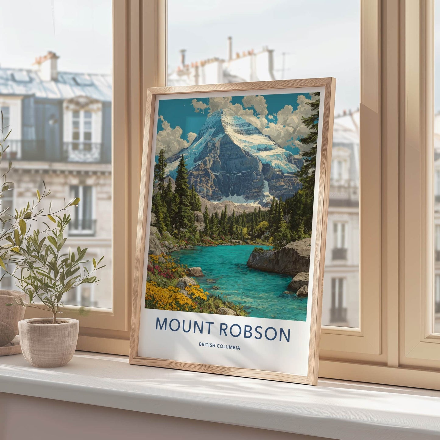 Mount Robson Poster - British Columbia Travel Print - Snowy Peak Lake Wall Decor