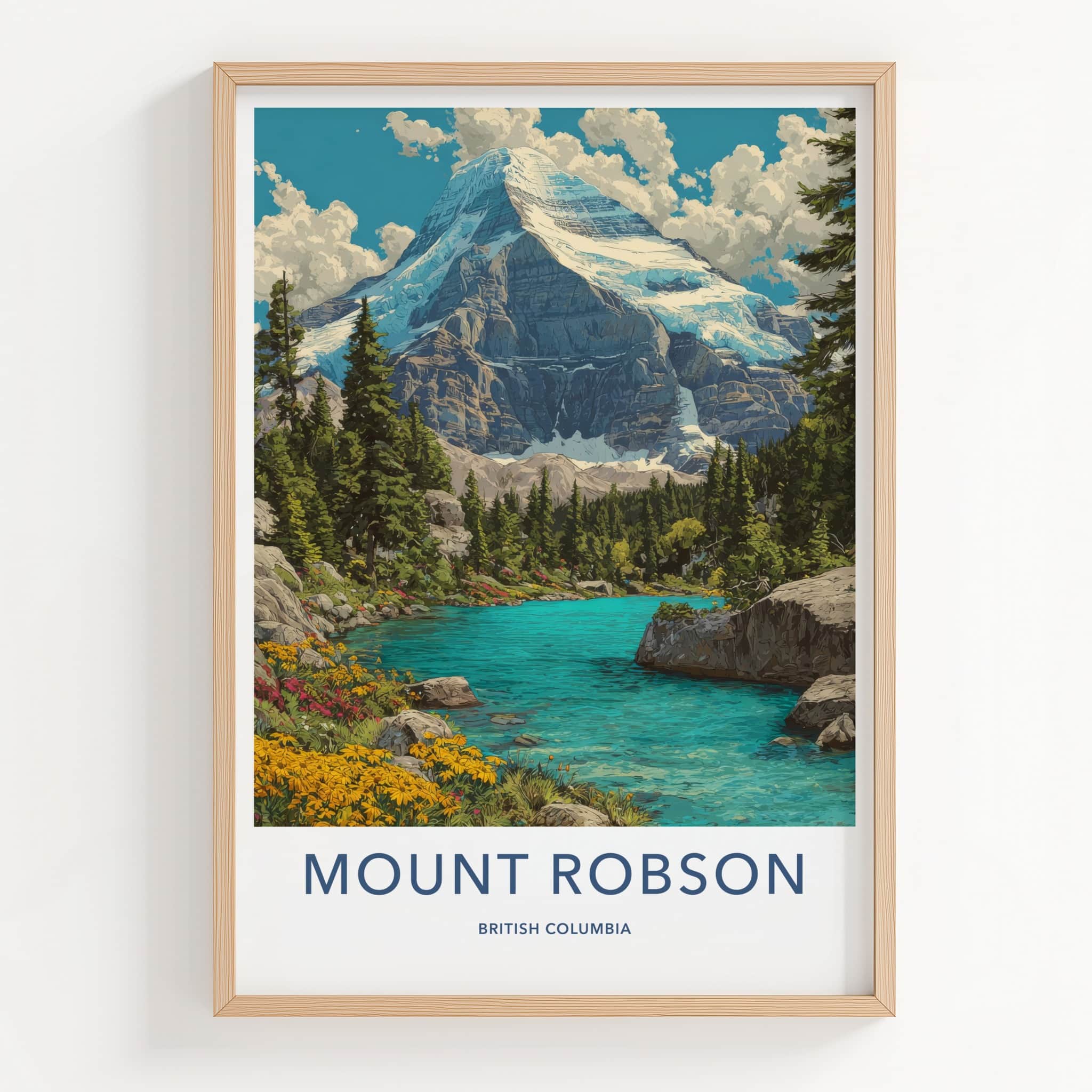 Mount Robson Poster - British Columbia Travel Print - Snowy Peak Lake Wall Decor