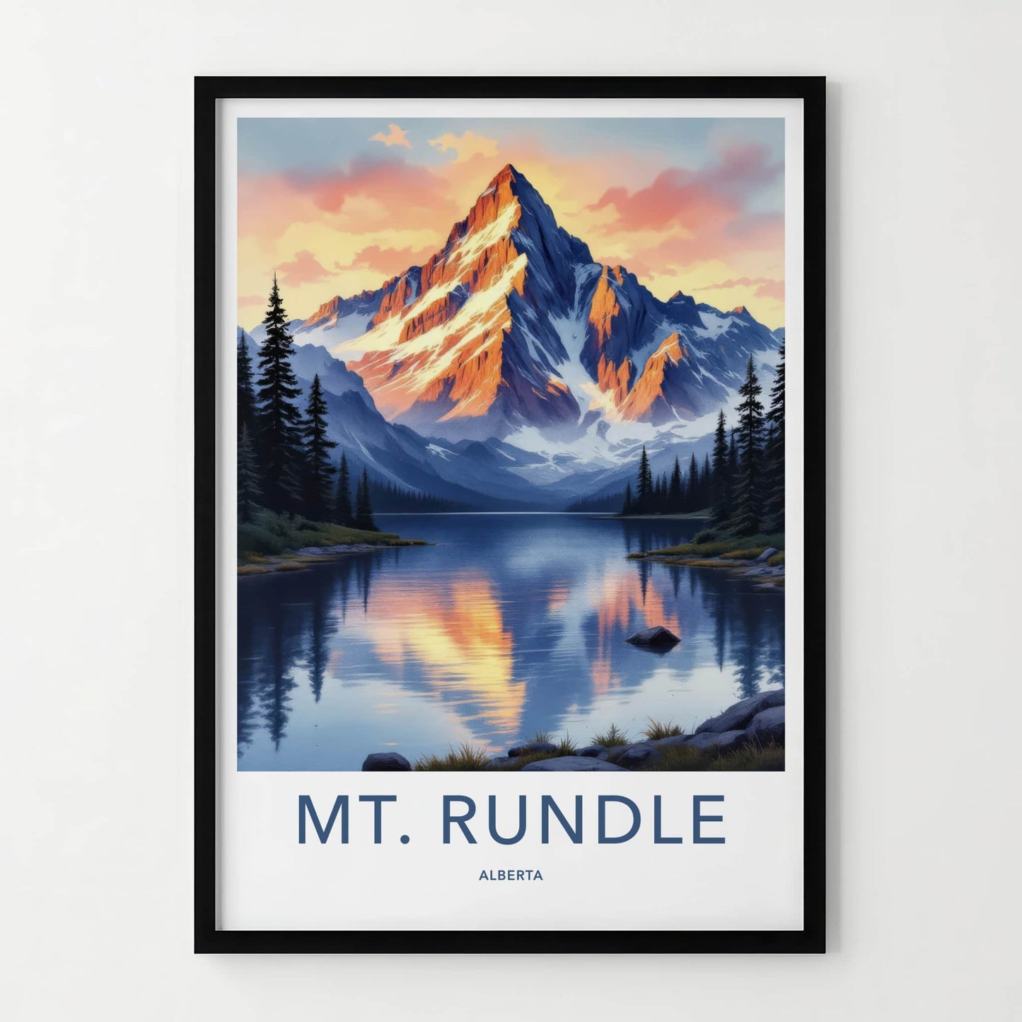 Mount Rundle Poster - Canada Travel Art - Mountain Lake Reflection Home Decor