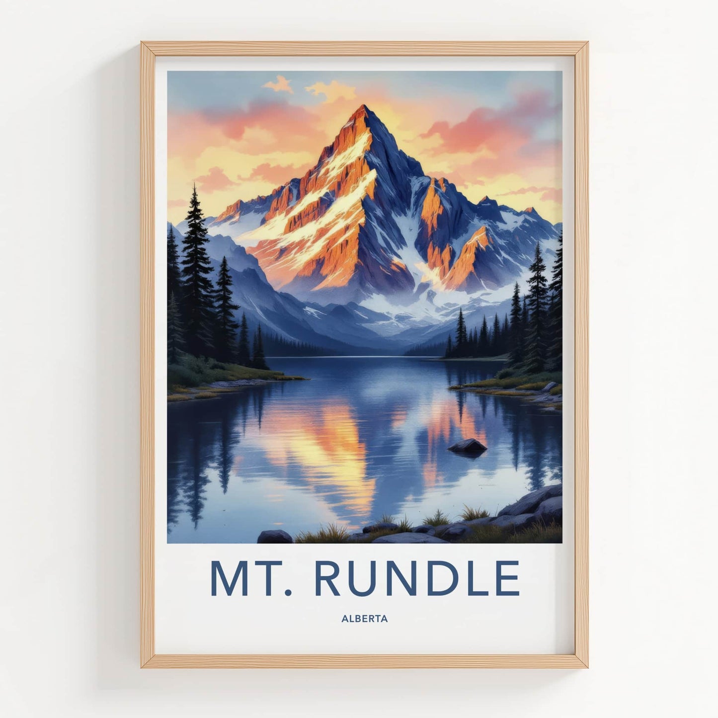 Mount Rundle Poster - Canada Travel Art - Mountain Lake Reflection Home Decor