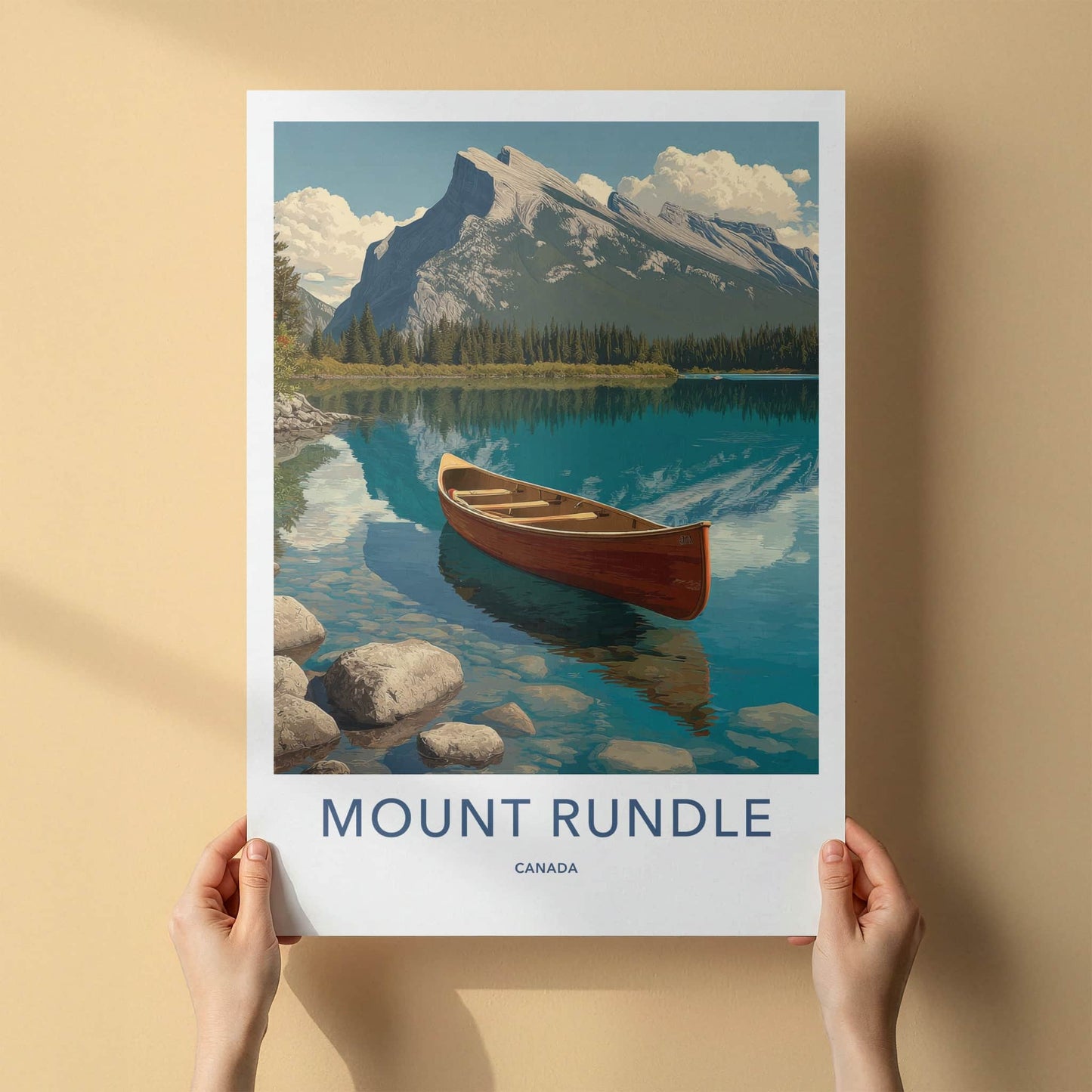 Mount Rundle Poster - Canada Travel Art - Red Canoe Lake Wall Decor